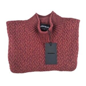 Bonobos Sweater Men Sz Medium Red Lambswool Blend Mock Roll Neck Cable Knit NWT